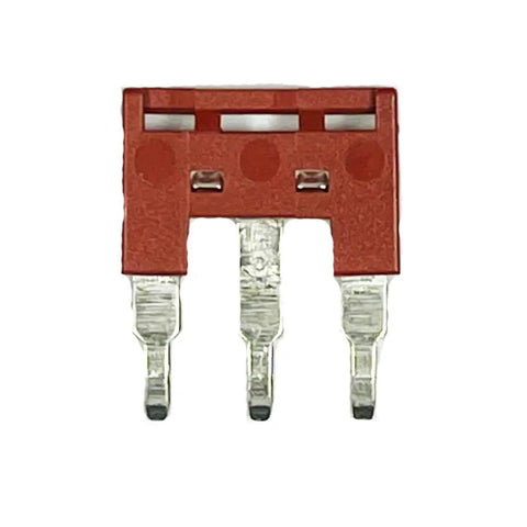 DSS4N-03P 3-Pole Press-Fit Jumper For DK4N DIN Rail Terminal Block Red Pack Of 5 Easy Snap-In Connection, red plastic and metal