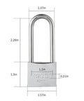 Marine Grade Rustproof Padlock With Stainless Steel Shackle And Chrome Plated Brass Body Weatherproof Outdoor Heavy Duty Lock Kit 8 Locks With Same Key For Gate Shed Locker Toolbox, dimensions labeled