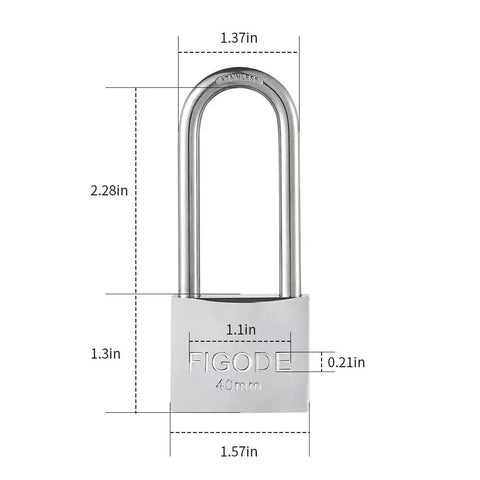 Marine Grade Rustproof Padlock With Stainless Steel Shackle And Chrome Plated Brass Body Weatherproof Outdoor Heavy Duty Lock Kit 8 Locks With Same Key For Gate Shed Locker Toolbox, dimensions labeled