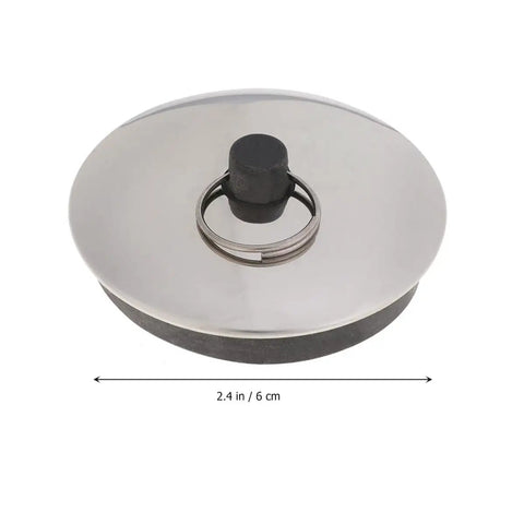 2pcs Rubber Bathtub Drain Stopper Black for Bathroom and Laundry, round, 2.4 inches, features a pull ring for easy removal.