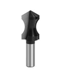 Top Notch 1/2 Inch Pointed Arc Slotting Router Bit For Baseboard Molding With Black Handle, precision ground tool with shank.
