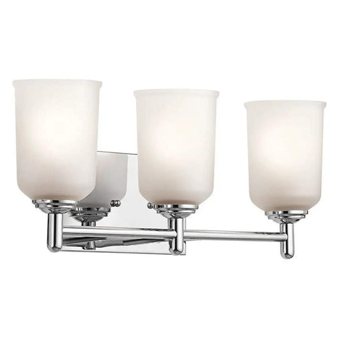 Three Light Vanity Light Fixture With Satin Etched Glass Shades In Olde Bronze, Wall Mount Over Mirror Bathroom Lighting