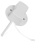 Close-up of discharge air temperature sensor, white plastic housing with mounting disc and exposed lead wires