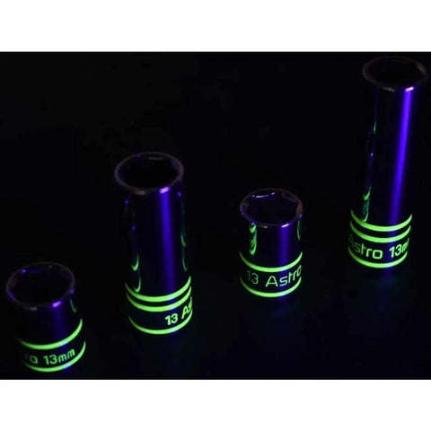 Hi-Vis Glowing 43-Piece Deep And Shallow All In One Socket Set With One Quarter Inch And Three Eighths Inch Drives, UV visible
