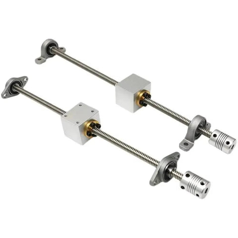 Upgrade Your Rig With This Smooth T8 Lead Screw Set For 3D Printers And CNC Makers Featuring 550mm Length 2Mm Pitch Fast Linear Motion Vertical Or Horizontal Mounting Hardened TR8 Rods Wear Resistant Brass Nuts For Pro Level Precision Builds. T8 lead screw set with 550mm rods, brass nuts, mounts, and couplers for 3D printer or CNC motion