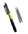 Four In One Pocket Screwdriver Pen Kit With Spare Bits For Smartphones Tablets Eyeglasses And Watches shows tools for quick repairs.