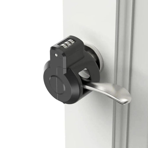 Door Handle Lockout Device Cover With Code To Disable Door Handle Temporary Combination Lock For Bedroom From Outside Knob Easy To Use Security Lockout Tool For Home Quick Install installed on a door handle.