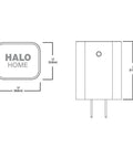 Diagram of Bluetooth Enabled 4.0 Smart Internet Access Bridge for Halo Home System, showing dimensions and plug details.