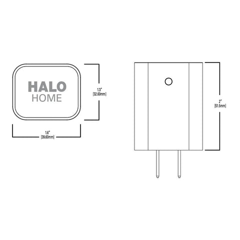 Diagram of Bluetooth Enabled 4.0 Smart Internet Access Bridge for Halo Home System, showing dimensions and plug details.