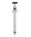 10 Inch Frost Proof Sillcock With Anti Siphon Design Lead Free Chrome Plated Brass Body One Half Inch Pex Crimp To Three Quarter Inch Hose Bibb Easy On Off With Large Multi Turn Handwheel ANSI NSF Certified, front view showing black handwheel and chrome finish