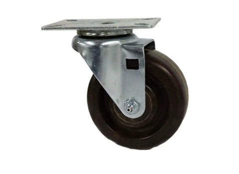 SHOPCraft high-temp bakery oven rack caster; 4-inch brown wheel, metal frame with square mounting plate