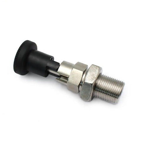 Pro Grade M12 Self Locking Ball Nose Spring Plunger With Knurled Thumb Wheel and Hex Lock Nut for Rapid Workholding side view