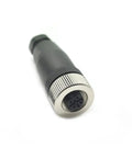 Front view of M12 4 Pin Female Circular Connector D Code IP67 Straight Field Wireable Sensor Adapter 250V 4A with PA6 shell.