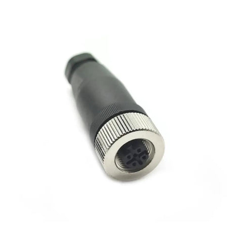 Front view of M12 4 Pin Female Circular Connector D Code IP67 Straight Field Wireable Sensor Adapter 250V 4A with PA6 shell.