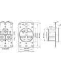 Heavy Duty Flush Mount Power Receptacle Nema 6 30R 30 Amp, technical drawing with measurements for outlet installation.