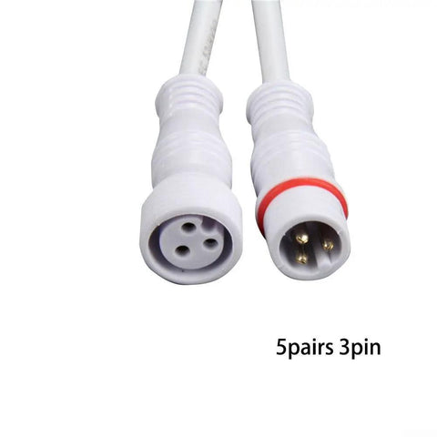 Heavy Duty IP65 Waterproof LED Connectors 5 Pair 3 Pin 22AWG Wiring Harness Cable For Off Road Trucks And Security Cameras showing male and female connectors.