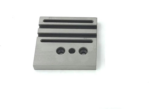 Versatile Mini Vertical Milling Slide With Base Plate For Direct Mount On A 7 By 14 Mini Lathe Machine Swivel Or Fixed Model With Clamp Options For Precision Milling showing a metal base plate with grooves and holes