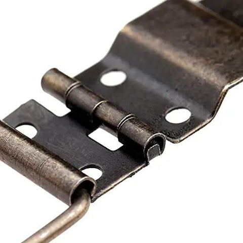Close-up of Antique Bronze Iron Hinges 20 Pack 38 By 21mm Ring Style for doors, cabinets, jewelry boxes, and retro furniture hardware.