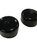 2-inch rubber wheel hub dust caps, grease covers, two black caps, top-down view
