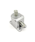 Angled front view of PGFUN 1:1 right-angle bevel gearbox with 15mm shaft and aluminum housing.