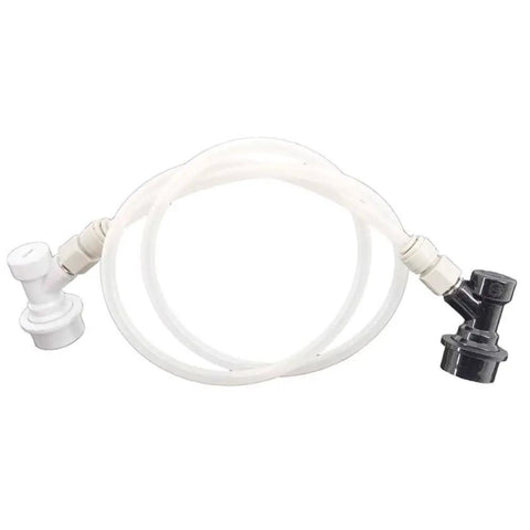 Keg Daisy Chain Beer Transfer Line 1 Meter 5/16 Inch Quick Disconnects Gas to Gas or Liquid to Liquid For Linking Multiple Kegs and Quick Easy System Expansion, white line with black and white quick disconnects