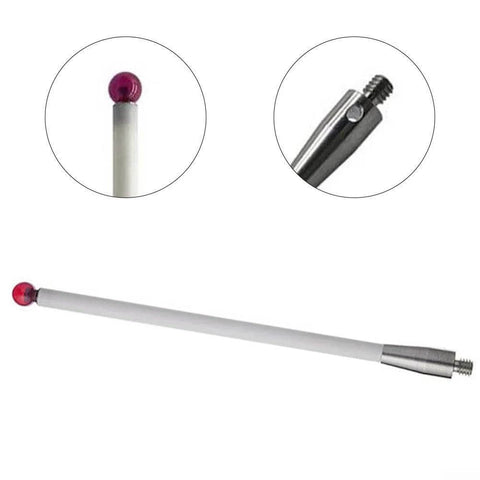CMM touch probe stylus with 6mm ceramic ball tip, 100mm length, threaded handle; side view