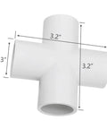 Four Way Flush Cross PVC Fitting For Home DIY Projects And Garden Three Quarter Inch Schedule 40 Connector, white PVC