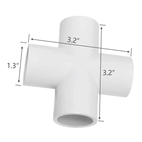 Four Way Flush Cross PVC Fitting For Home DIY Projects And Garden Three Quarter Inch Schedule 40 Connector, white PVC