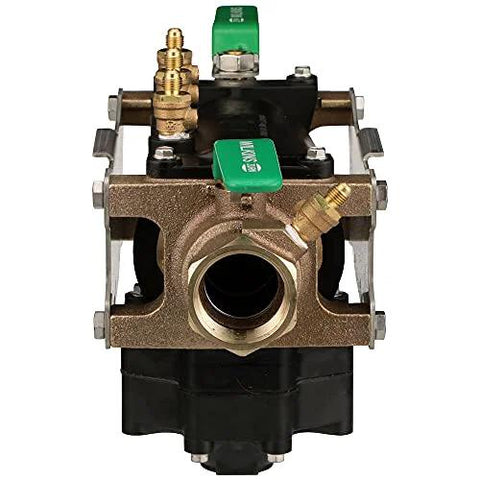 Wilkins 2-375XLFT FNPT reduced-pressure backflow preventer, brass body with green test cock handles, 2 inch