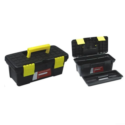 Lightweight 10 Inch Two Layer Plastic Toolbox For Organizing Tools And Small Machinery Parts with ample compartments, closed and open.