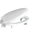 3 Inch Raised Toilet Seat For Seniors Elongated Closed Front With Cover Plastic White Made In The USA Easy Install No Slip Grip Stable Mounting ADA Compliant Bathroom Upgrade For Easy Sitting And Standing