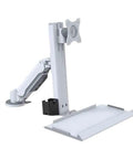 White Single Monitor Arm With Integrated Keyboard Mouse Tray And Hella Smooth Air Pressure Control Fully Adjustable Swivel Desk Mount