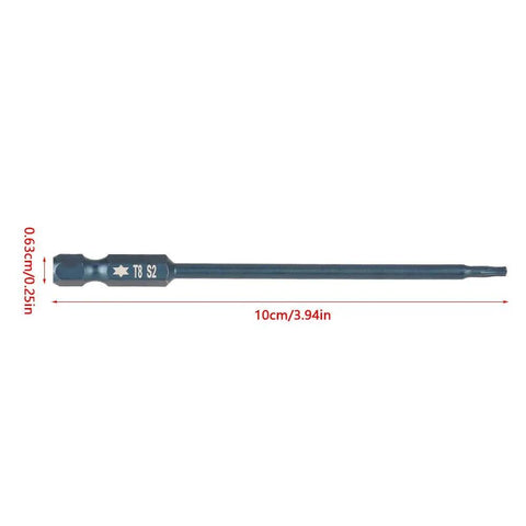 Heavy Duty Magnetic Hex Shank Screwdriver Bits Kit With 10 Pc T8 Star Security Heads Made From Tough S2 Steel For High Torque Drilling And Power Tool Jobs That Need Serious Durability And Grip To Get The Work Done Right Away. 10cm S2 T8 bit