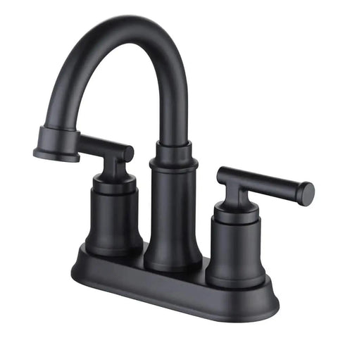 Oswell 4-In Centerset 2-Handle High Arc Bathroom Faucet Matte Black With No-Fuss Install, Durable Metal Construction, 4.92-In Spout Reach