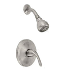 Builders 1-Handle 1-Spray Pressure Balance Shower Faucet In Brushed Nickel, featuring single lever control and durable bath valve.