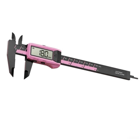Digital Vernier Caliper 150mm Nylon Body Metric Inch with pink casing and digital display measuring 180mm.