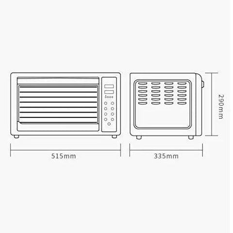 Reliable Digital Food Dehydrator With Eight Roomy Trays For Hassle Free Fruit Vegetable Herb And Homemade Pet Snack Drying Featuring Precise Heat Settings And Long Timer Controls side view with dimensions.