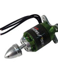 Heavy Duty 1125kv Outrunner Brushless Motor For RC Airplanes And Multirotors with green housing and silver propeller mount.