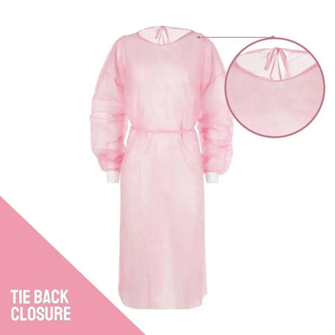 Universal Size Pink Disposable Isolation Gown Latex Free With Fluid Resistance And Knitted Cuffs Medical PPE Shield For Women And Men