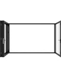 Premium Aluminum Bifold Door 120X96 Black With Four Low E Tempered Glass Panels, open view showing accordion design.