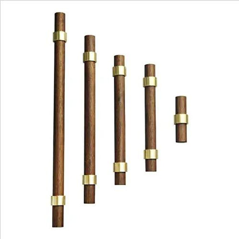 Heavy Duty Drop In Cabinet Handles 2 36 Inch Retro Style Furniture Pulls With Solid Brass And Smooth Walnut Insert displayed in five sizes.