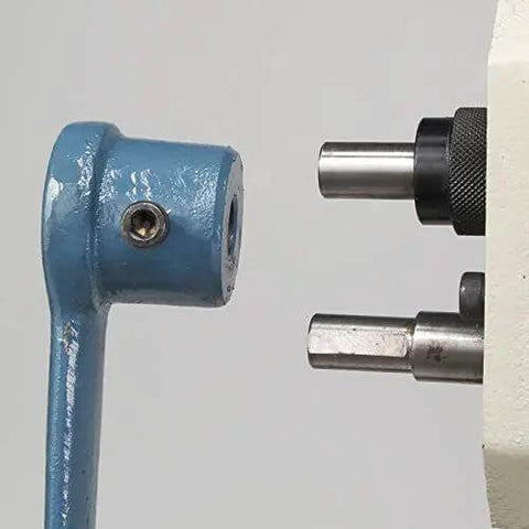 Close-up of Manual Bead Roller For Metalworking, 7 Inch Throat, 22 Gauge Mild Steel, showing attachment points and roller components