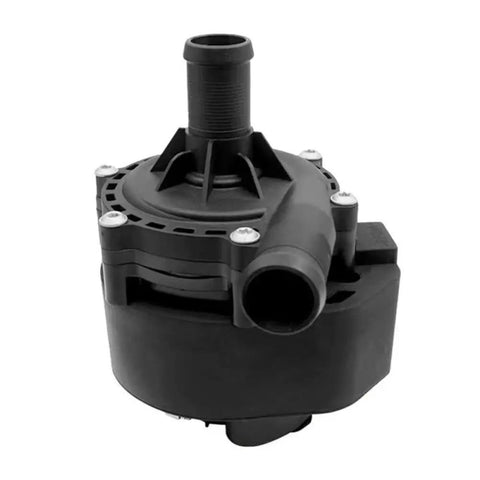 Bolt On Easy Electronic Water Pump For Electric Vehicle Cooling Systems Drops Right In And Keeps Motor Temps Chill Smooth Highway Cruise For Model S 85D AWD Direct Fit Parts 6007367 600736700C 1037327 close-up view of the pump showing inlet and outlet ports.