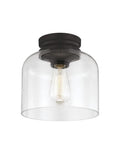 Oil Rubbed Bronze One Light Flush Mount With Clear Glass Or Mercury Glass Options In Hounslow Style Period Inspired Ceiling Fixture 9 Inch Wide By 8.88 Inch High Cozy Modern Farmhouse Lighting, clear glass variant