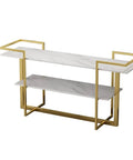 Industrial Console Table With Drawer And Two Tier Storage Shelf Narrow Sofa Side Table For Hallway Heavy Duty Metal Build with white marble top