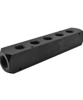 Aluminum Rectangle Pneumatic Manifold With Two Inlets And Five Outlets, Black Anodized Finish, side view highlighting ports