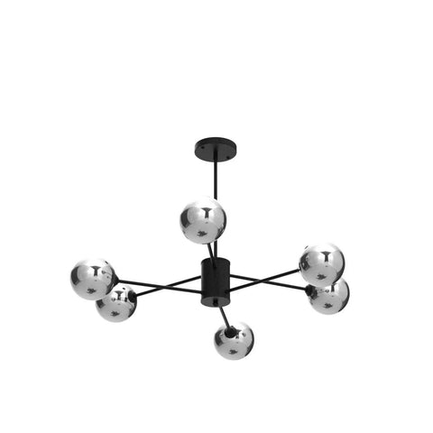 Six Light Black Glass Globe Sputnik Chandelier For Dining Room And Living Room, Modern Hanging Pendant with G9 Socket