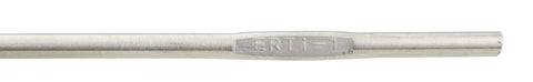 Close-up of a Ti-1 Titanium TIG Welding Rod Grade 1 36 Inch Long 0.045 Inch Diameter, showing engraved detail on metal surface.