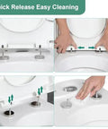 Solid As A Rock Square Toilet Seat Featuring Ultra Smooth Soft Close Lid And Super Quick Release Hinges Heavy Duty Thickened Plastic Construction Zero Hassle Install showing quick-release feature for easy cleaning.