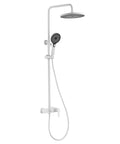 Exposed Shower System with Waterfall Tub Spout Rainfall Shower Set White, wall-mounted design, copper material with handheld shower.